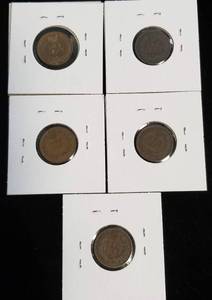 5 INDIAN HEAD CENTS 1900 1902 1903 1904 1905