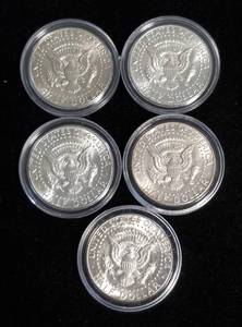 GROUP OF 5 KENNEDY HALF DOLLARS 40% SILVER IN AIRTITES