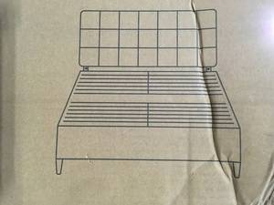 lot 36 image: BROOKSIDE Cara Upholstered Cream Queen Platform Bed Frame with Square Tufted Headboard