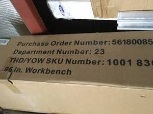 lot 41 image: HUSKY 8 ft. Adjustable Height Solid Wood Top Workbench SEE PICS