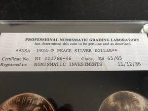 1924 P Peace Dollar MS 65