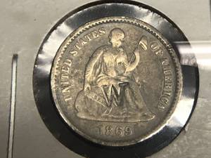 1869 S Seated Liberty Half Dime Counter Stamped