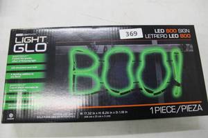 lot 369 image: Gemmy Light Glo Short Circuit Boo Sign Halloween Decoration 9-716 in. H x 13-916 in. W 1 pk