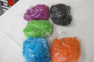 lot 371 image: Morphsuits Fancy Dress Wig One Size Fits All - Light Blue, Orange, Purple, Black, Green