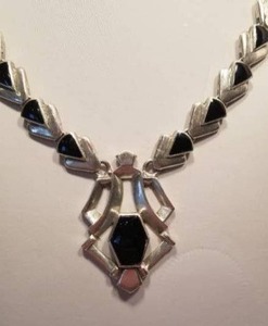 Black Onyx and 950 Sterling Silver Necklace and Bracelet Set