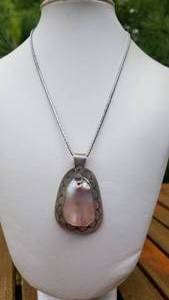 Southwestern Blister Pearl and Crystal Pendant Necklace Set in Sterling Silver, Artist Signed