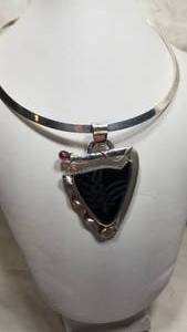 Agate Geode and Gemstone Pendant and Collar Necklace in Sterling Silver