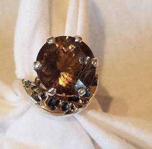 Artisan Citrine Gemstone Cocktail Ring in 14K Gold and Sterling Silver