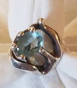 Modern Artisan Aquamarine Gemstone Ring in Sterling Silver, Mexico