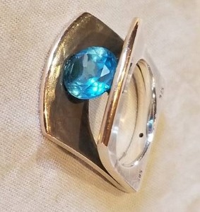 Blue Topaz Gemstone Cocktail Ring in 14K Gold and Sterling Silver