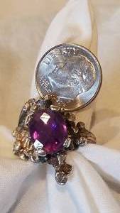 Artisan Designed Amethyst Gemstone Cocktail Ring in 14K Gold and Sterling Silver