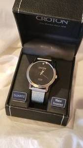 Croton Diamond Black Face Mens Stainless Steel Mesh Band Watch NIB