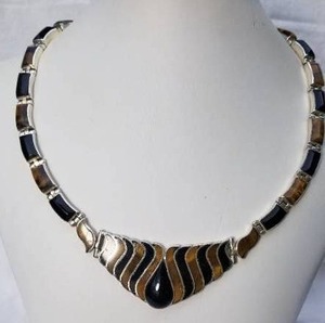 Tiger Eye and Onyx Necklace in 950 Sterling Silver