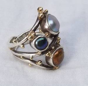 Artisan Crafted Colored Pearl Cocktail Ring in 14K Gold and Sterling Silver