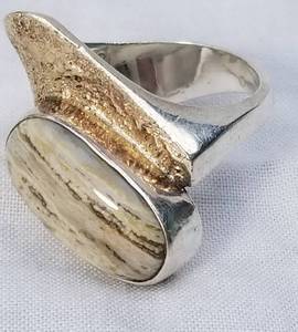 Artisan Crafted Stone Cocktail Ring in 14K Gold and Sterling Silver
