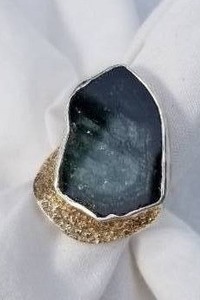 Black to Gray Agate Stone Cocktail Ring in 14K Gold and Sterling Silver