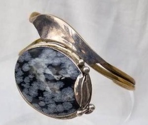 Black and White Agate Cuff Bracelet in Silver and Brass