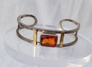 Orange Sapphire Cuff Bracelet in 14K Gold and 925 Sterling Silver