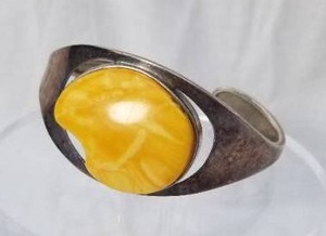 Butterscotch Agate Stone Cuff Bracelet in Sterling Silver