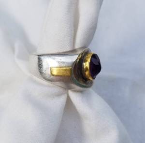 Artisan Amethyst Gemstone Cocktail Ring in 14K Gold and Sterling Silver