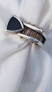 Onyx Gemstone Cocktail Ring in 14K Gold and Sterling Silver