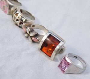 Collection of 6 Cocktail Rings in Sterling Silver, Size 8