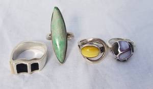 Collection of 4 Cocktail Rings in Sterling Silver, Size 9