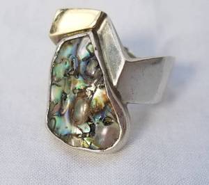 Heavy Abalone Statement Ring in 14K Gold and Sterling Silver