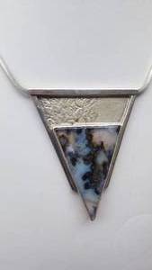 Artist Signed Moss Agate Pendant Necklace in Sterling Silver Studs