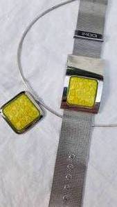 IMODI Signed Yellow Buckle Bracelet and Sterling Omega Necklace Set