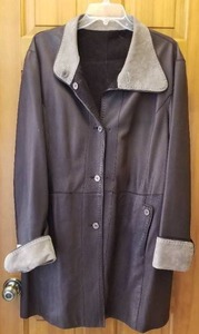 ReversibleVintage Mocha Leather Tunic Coat, Size 54 european