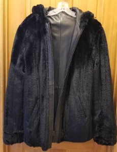 Nicole Miller Reversible Hooded Black Leather Jacket  XL