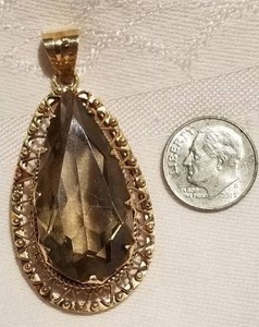 Vintage 18k Gold Smokey Quartz Necklace Pendant