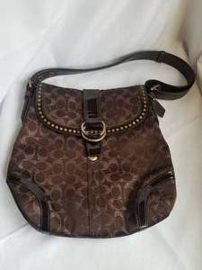 Designer Coach Jacquard and Leather Messenger Bag - Chocolate