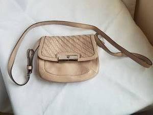 Designer Coach Woven Leather Handbag - Beige