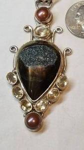 Mineral with Pearls and Spinels Pendant Necklace in Sterling Silver