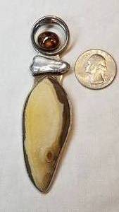 Artisan Signed Mineral, Blister Pearl and Gemstone Pendant in Sterling Silver