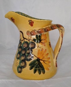 lot 314 image: Cheerful Painted Pitcher with Double Handle