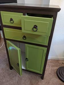 lot 163 image: Painted Wood Freestanding Storage Cabinet