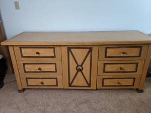 lot 121 image: Rustic Wood Dresser Plus Contents