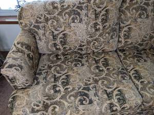 lot 124 image: Tan Couch with Swirling Patterns