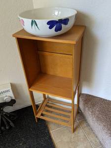 lot 128 image: Petite Wood Storage Unit, Furio Fruit Bowl and Wall Mount Coat Hook