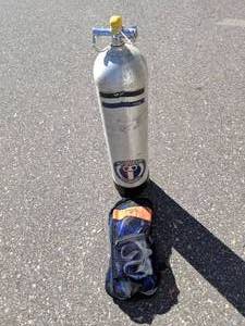 lot 215 image: Aqua-Lung Scuba Tank and Snorkeling Gear