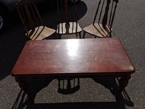 lot 230 image: Wood Coffee Table with Three Oak Chairs