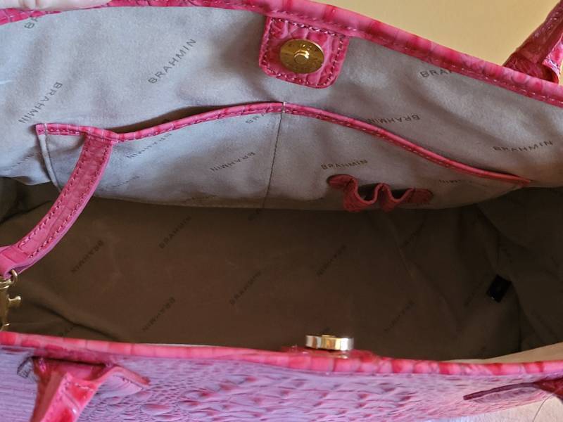 Brahmin Caroline Melbourne Embossed Leather Satchel in Pink | Lyst