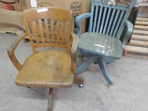 lot 170 image: 2 Vintage Oak Office Chairs...
