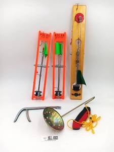 2 Polar tip-ups, Classic Tip-Up ice fishing, fish grabber, Ice Fishing Skimmer Chipper