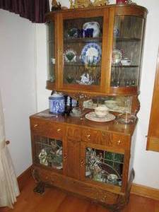 lot 1 image: Unique glass front buffet with curv...
