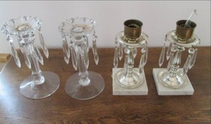 lot 55 image: Crystal candleholders, 2 with marbl...