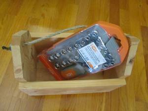 lot 87 image: HDX socket set in wood carry tote...